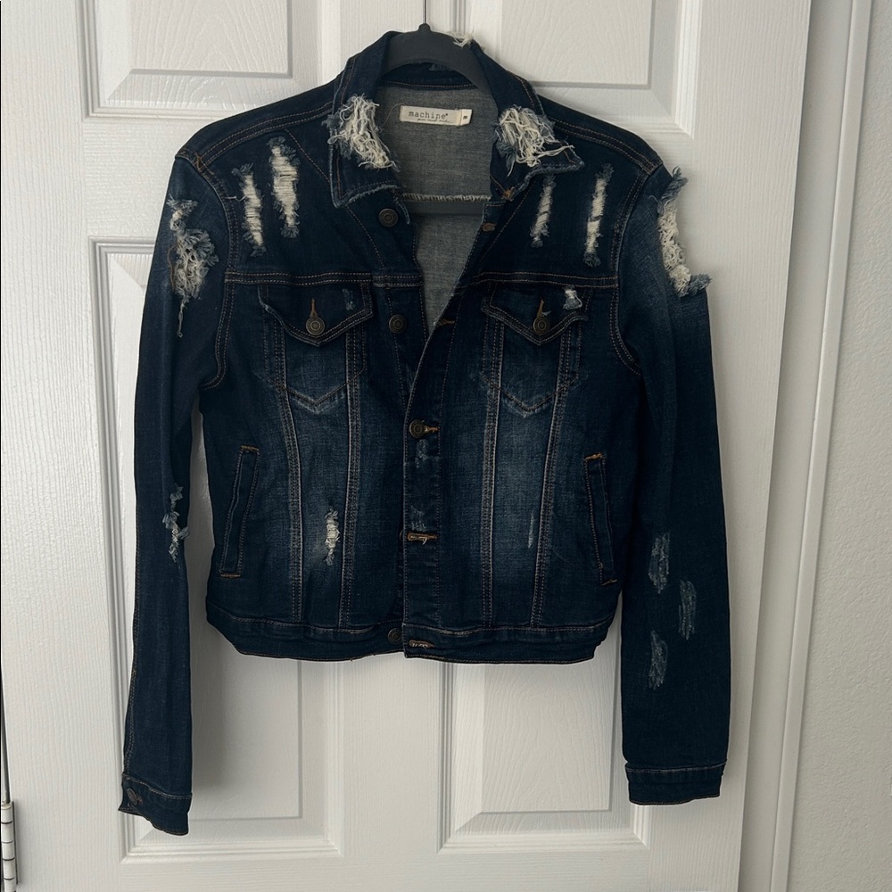 Machine Dark Blue Distressed Jean Jacket